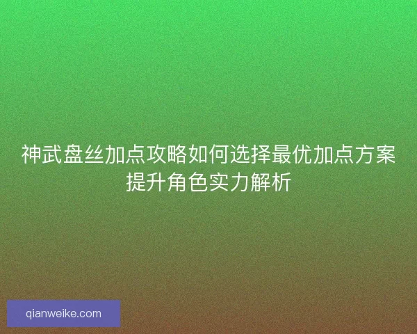 神武盘丝加点攻略如何选择最优加点方案提升角色实力解析