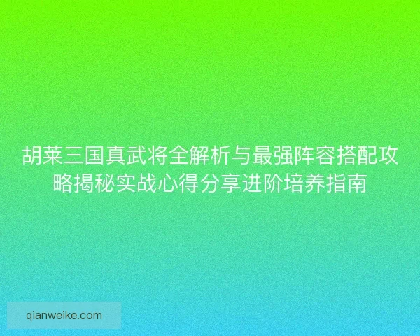 胡莱三国真武将全解析与最强阵容搭配攻略揭秘实战心得分享进阶培养指南