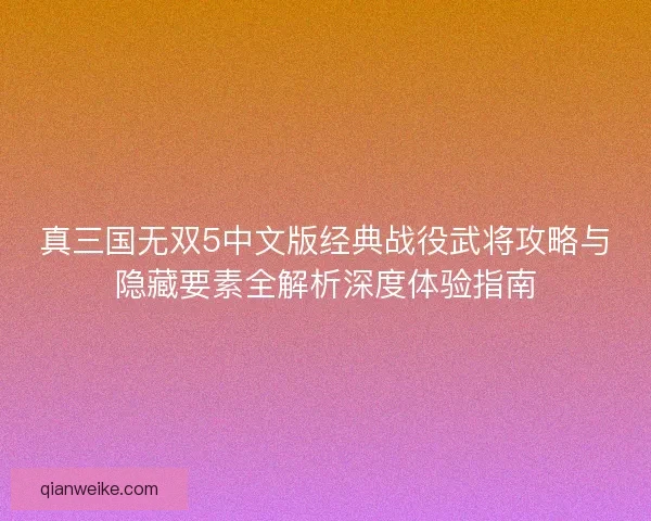 真三国无双5中文版经典战役武将攻略与隐藏要素全解析深度体验指南